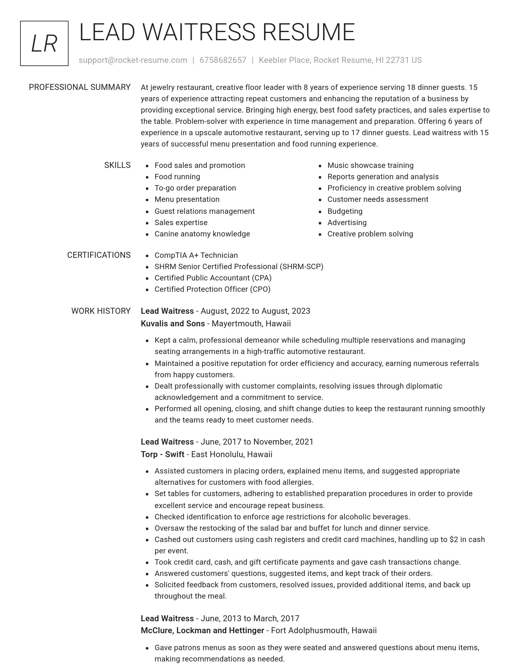 Renowned resume template