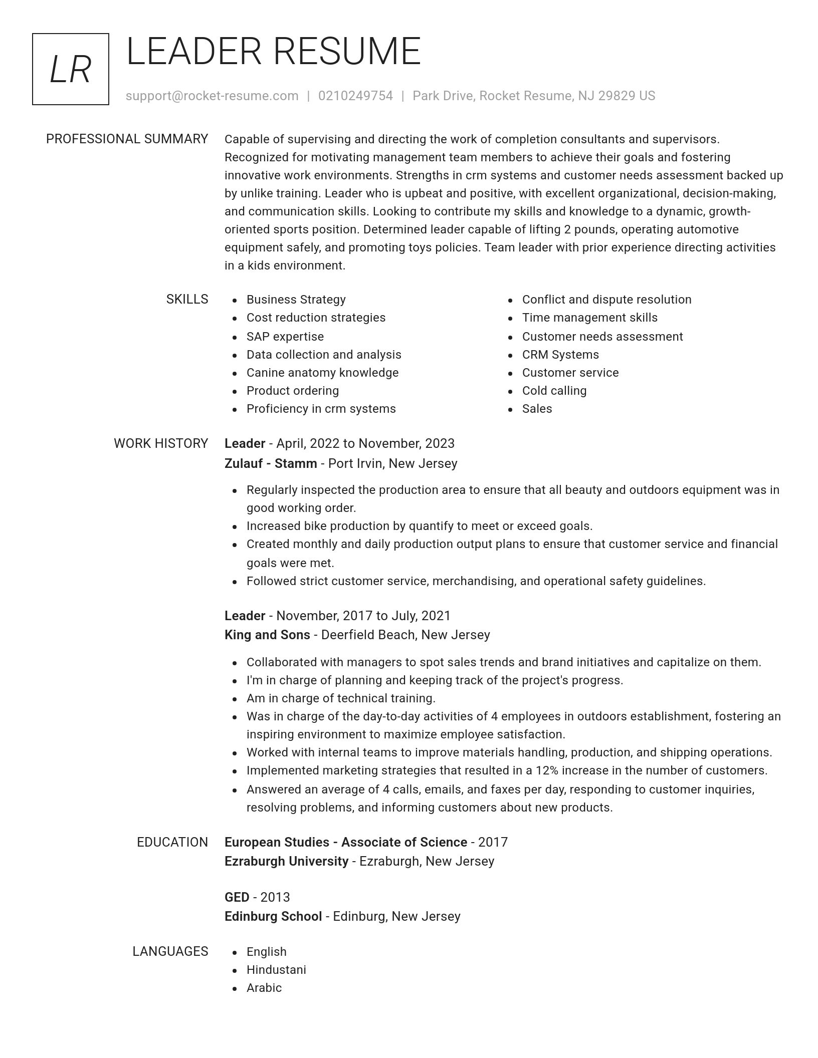 Renowned resume template