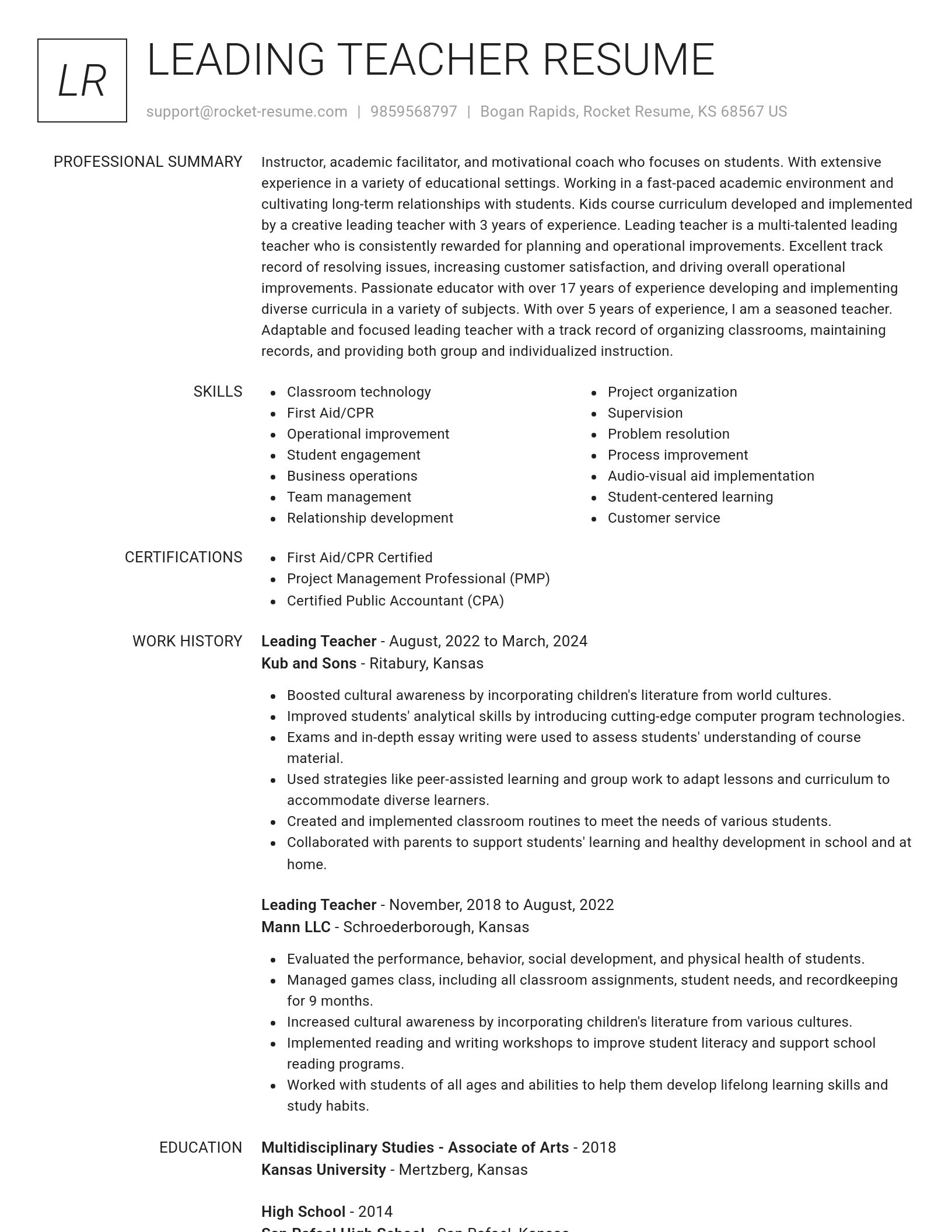 Renowned resume template