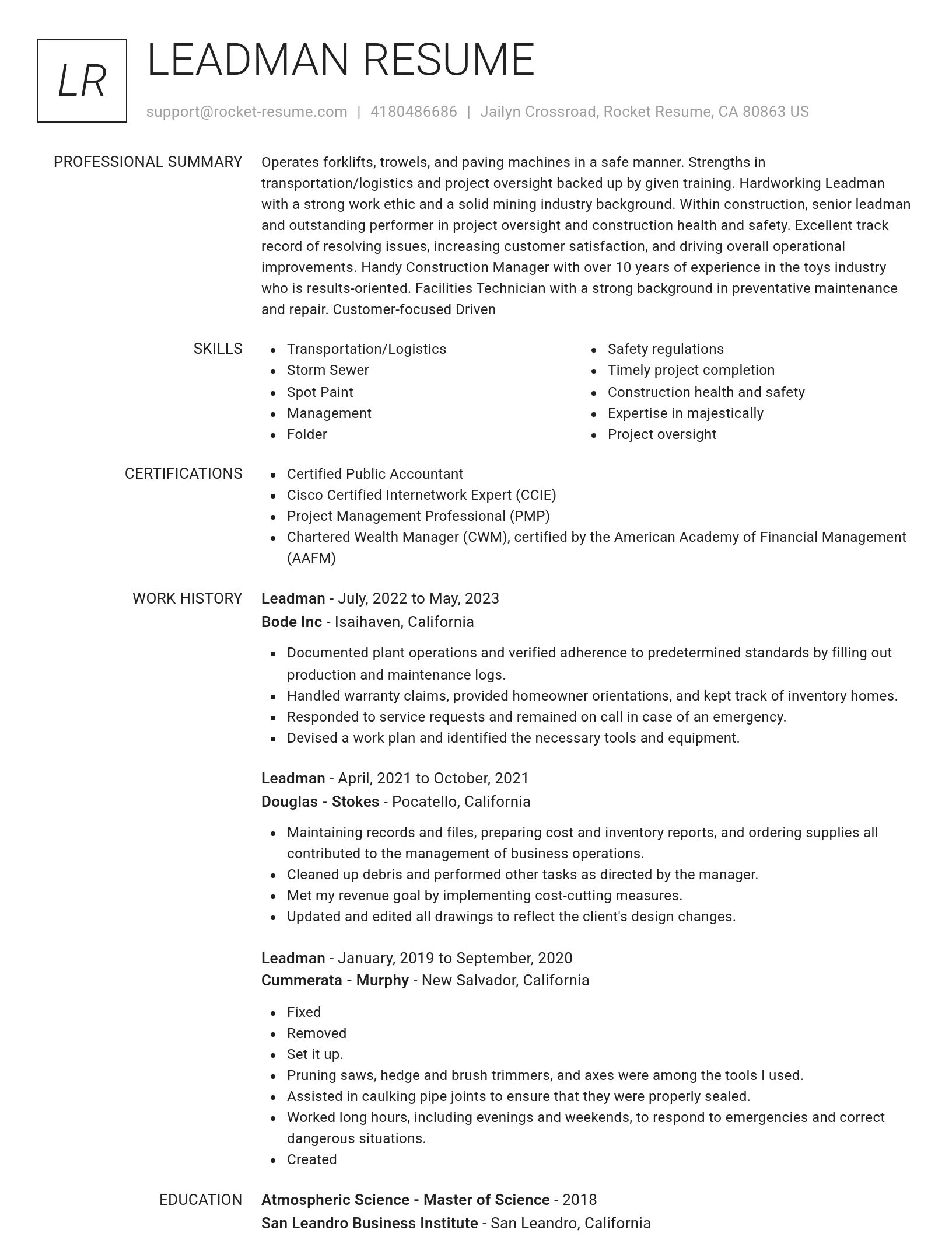 Renowned resume template