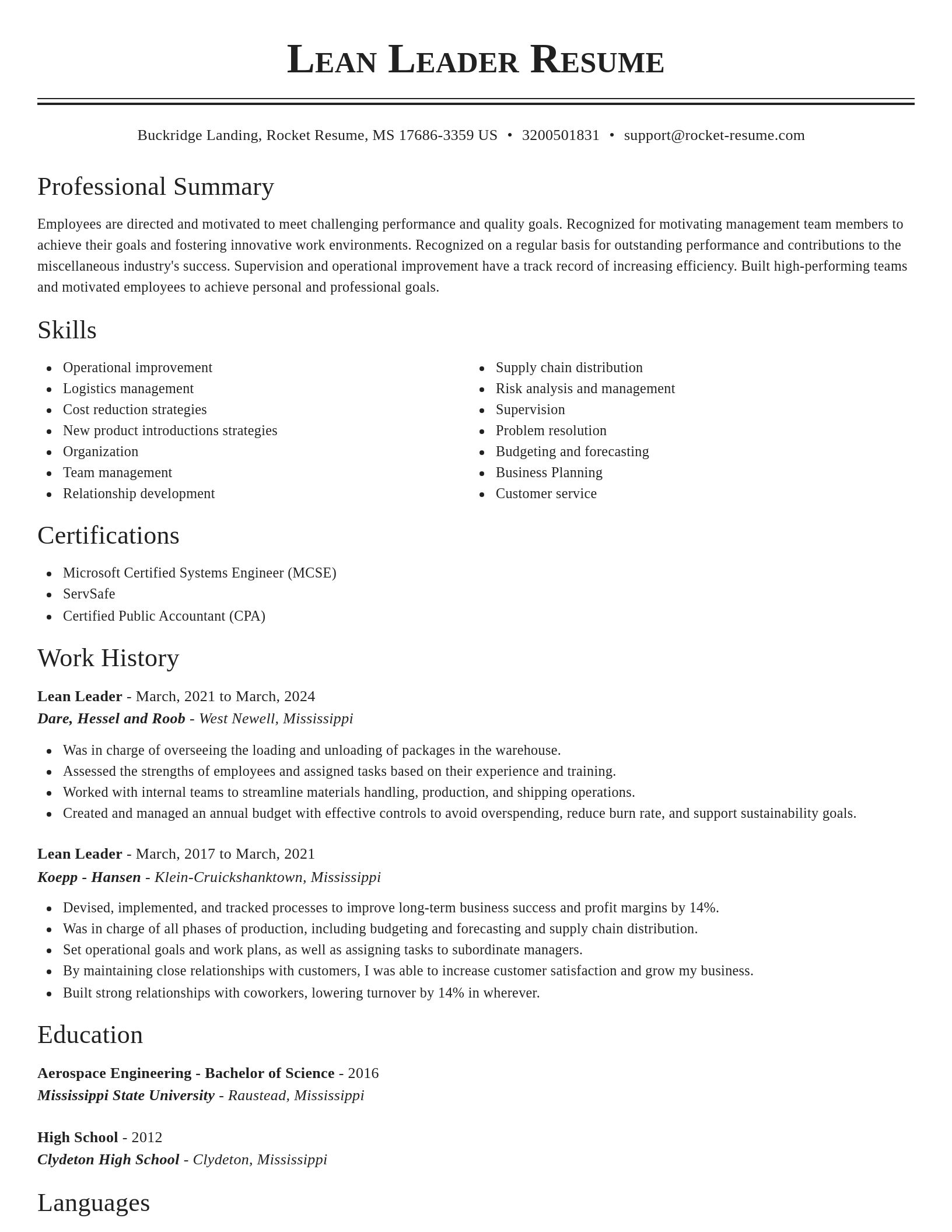 Classic resume template