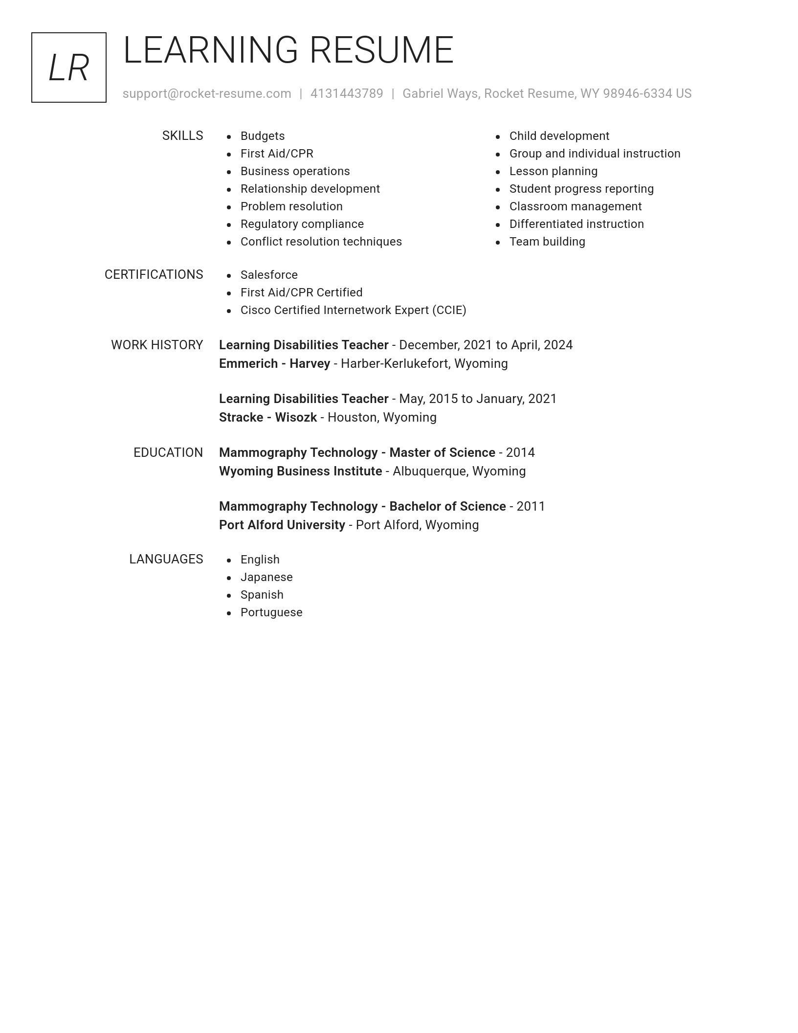Renowned resume template