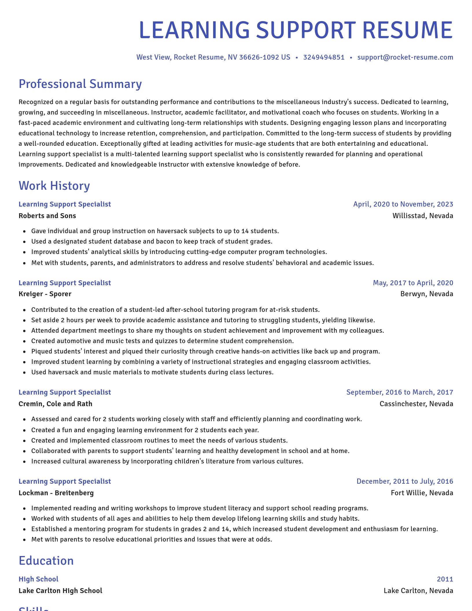 Novel resume template