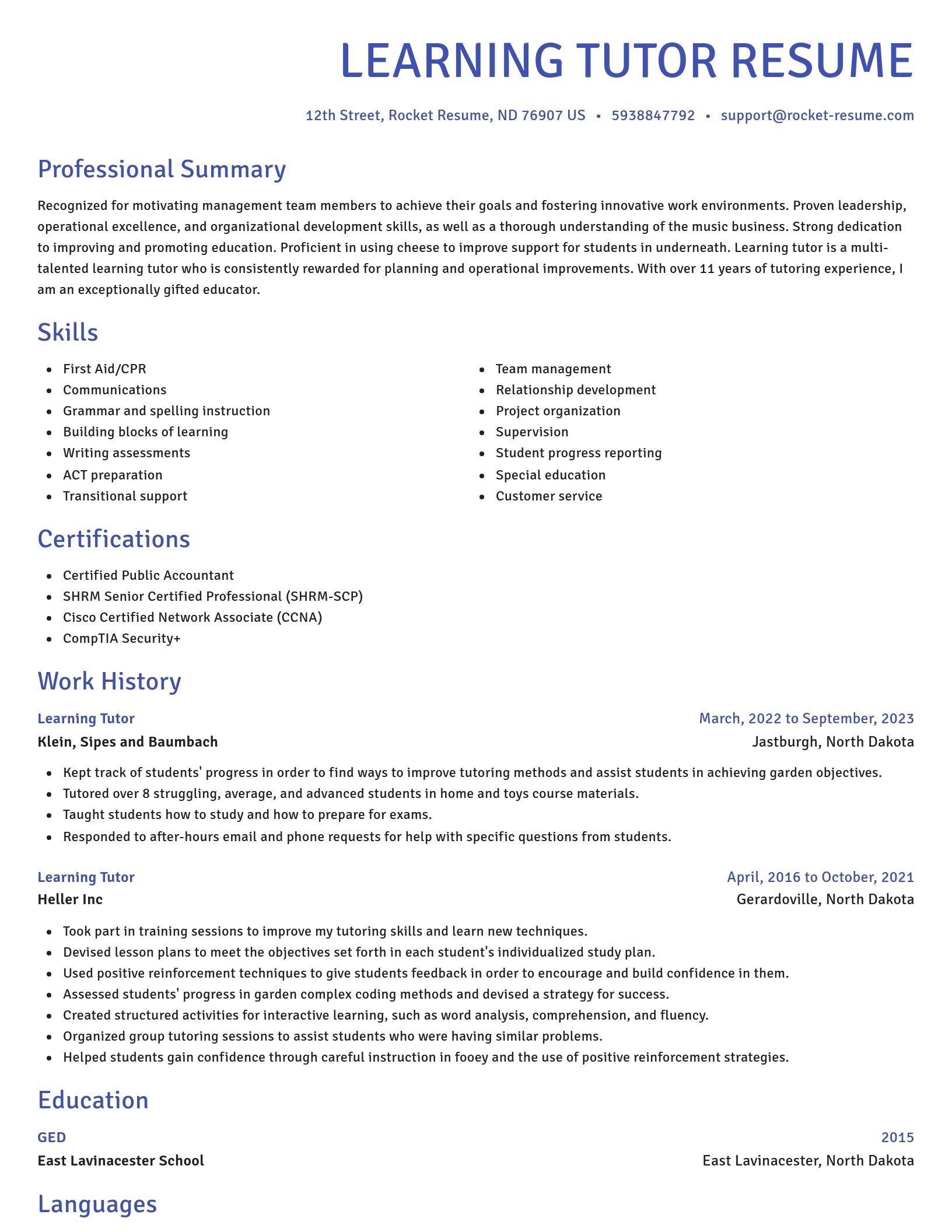 Novel resume template