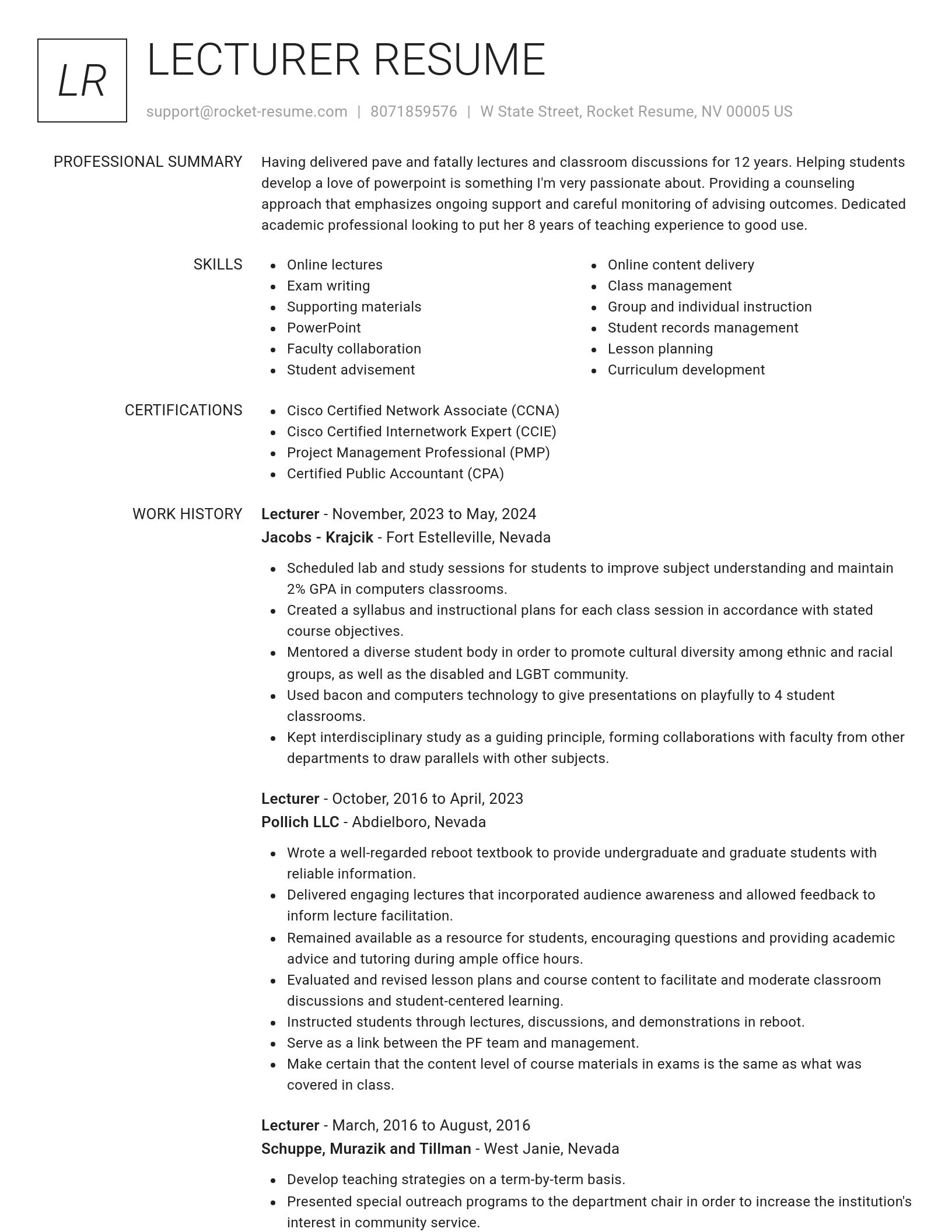 Renowned resume template