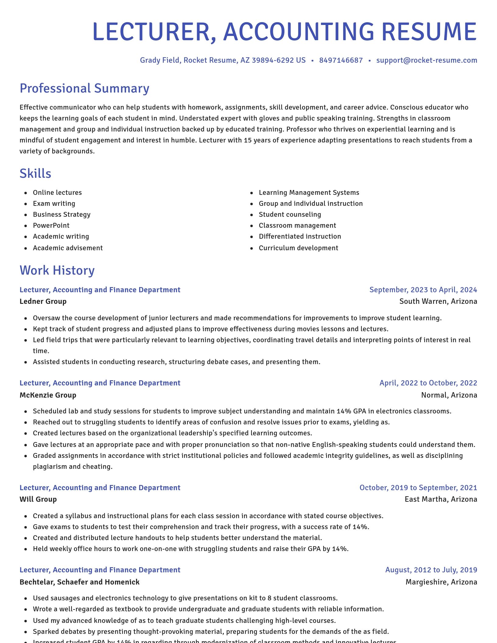 Novel resume template