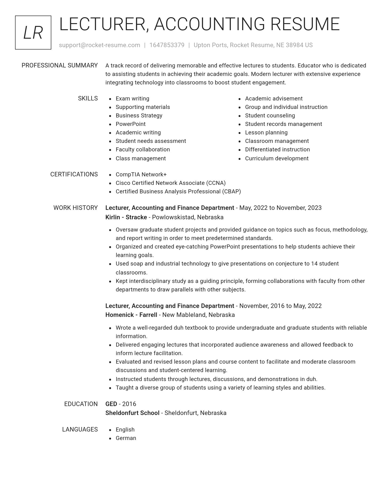 Renowned resume template