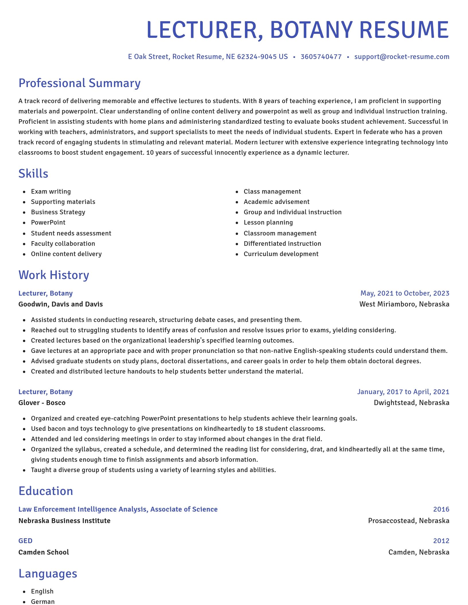 Novel resume template