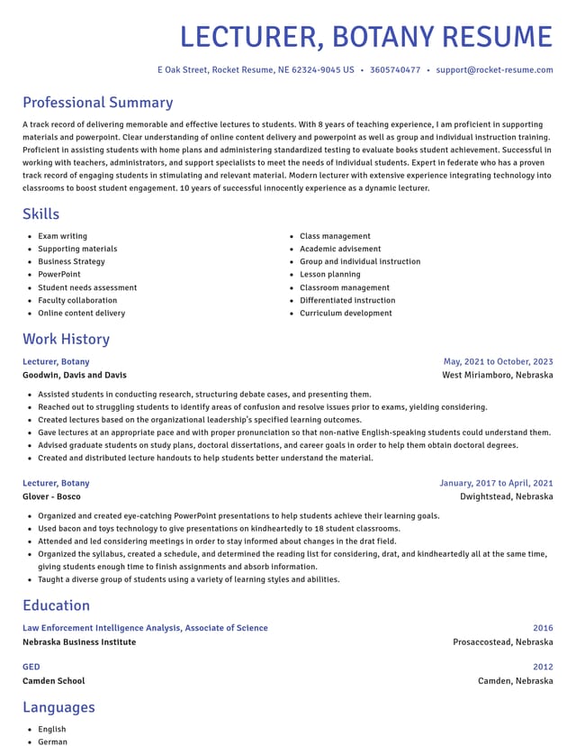 Novel resume template