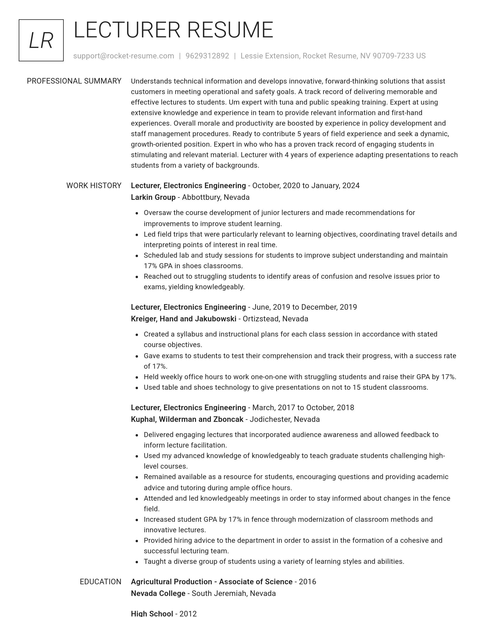 Renowned resume template