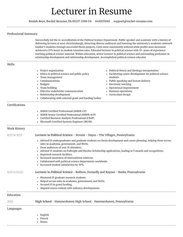 Dignified resume template
