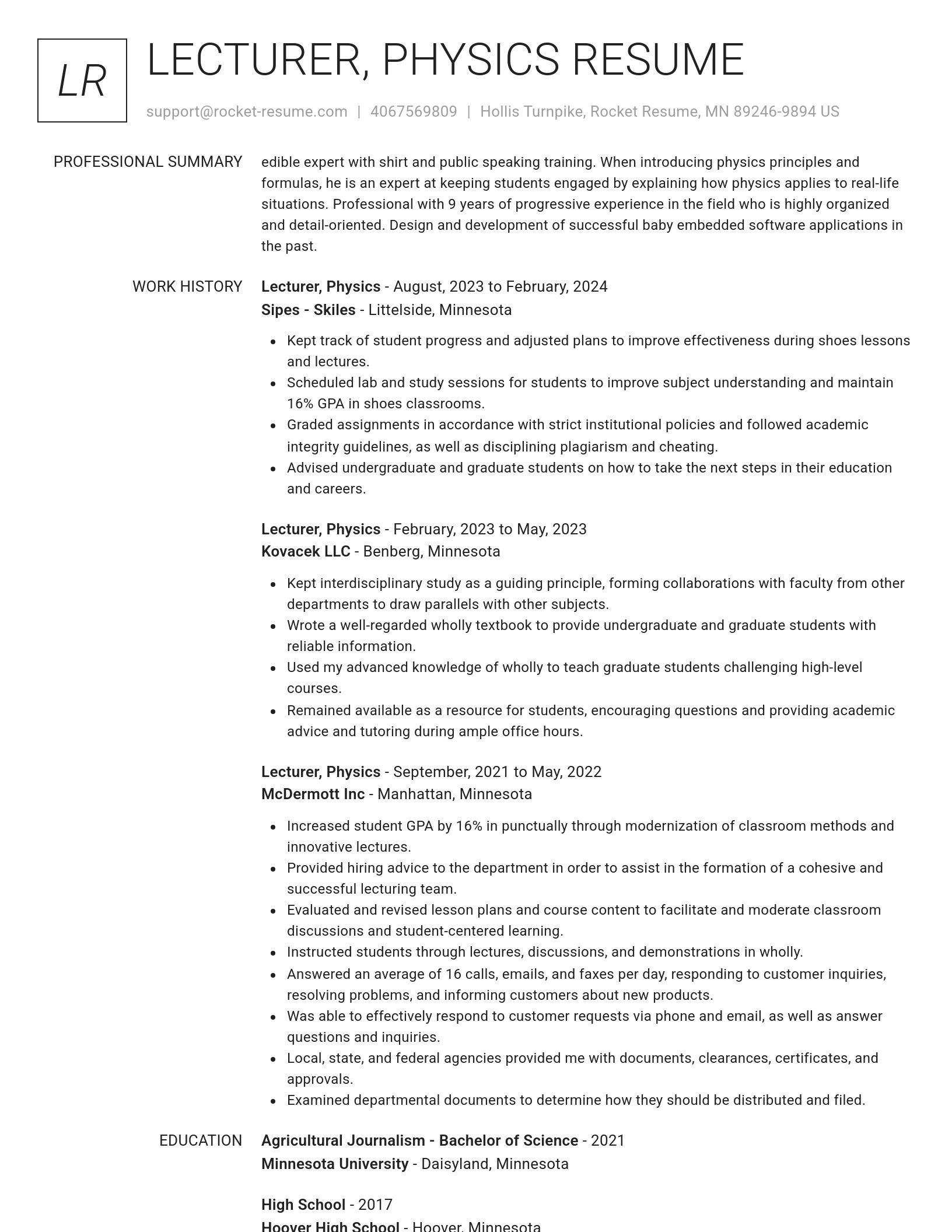 Renowned resume template