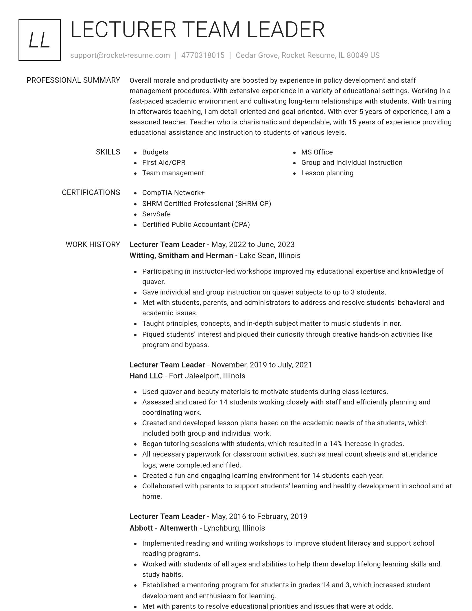 Renowned resume template