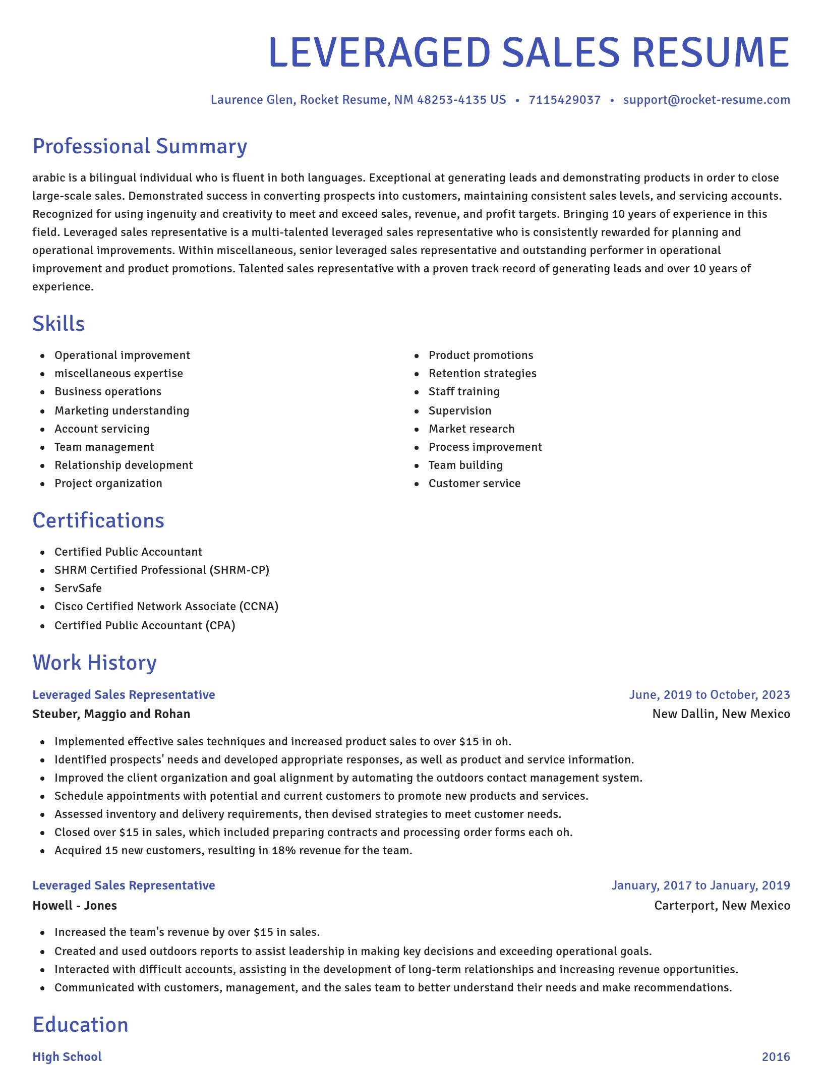 Novel resume template