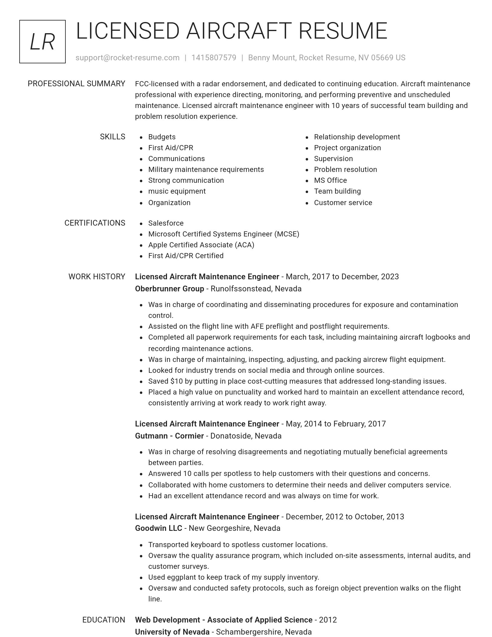 Renowned resume template
