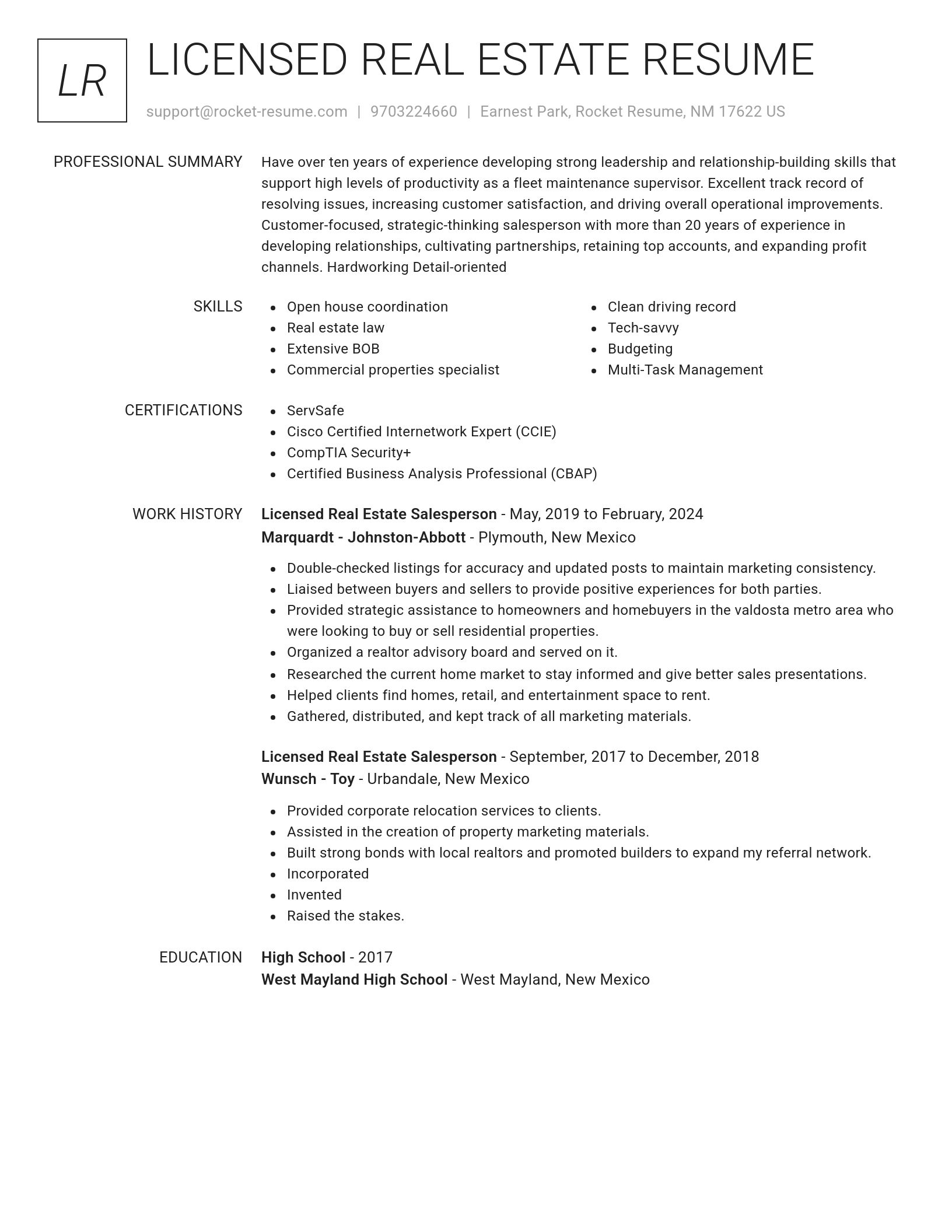 Renowned resume template