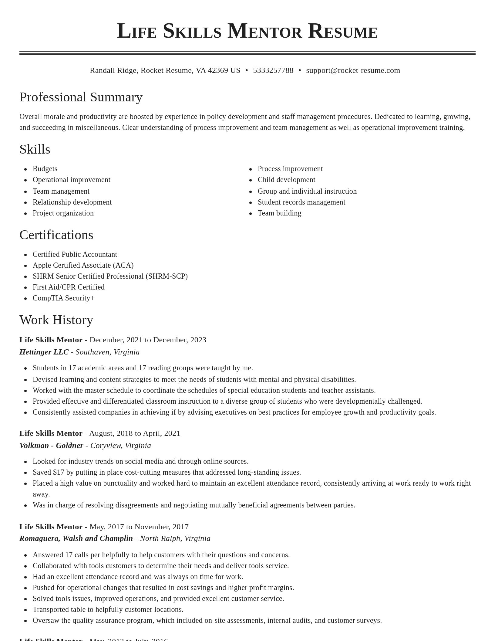 Classic resume template