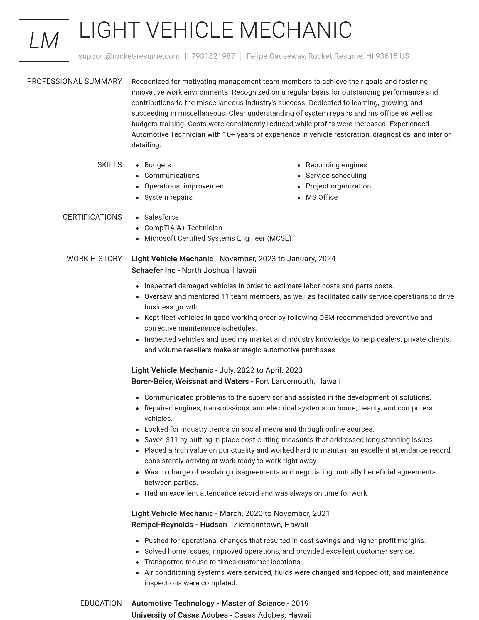 Renowned resume template