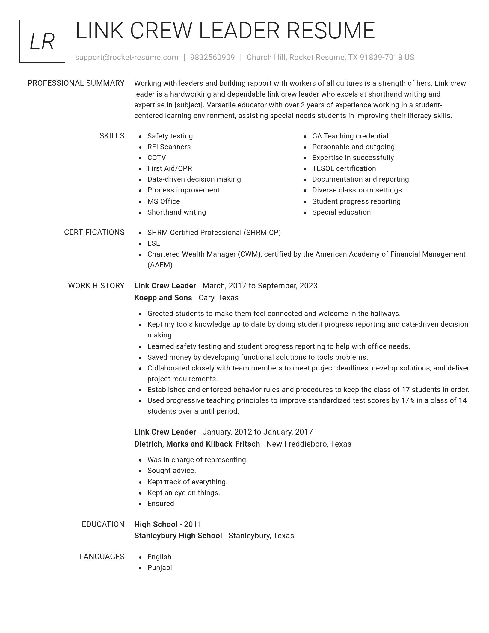 Renowned resume template