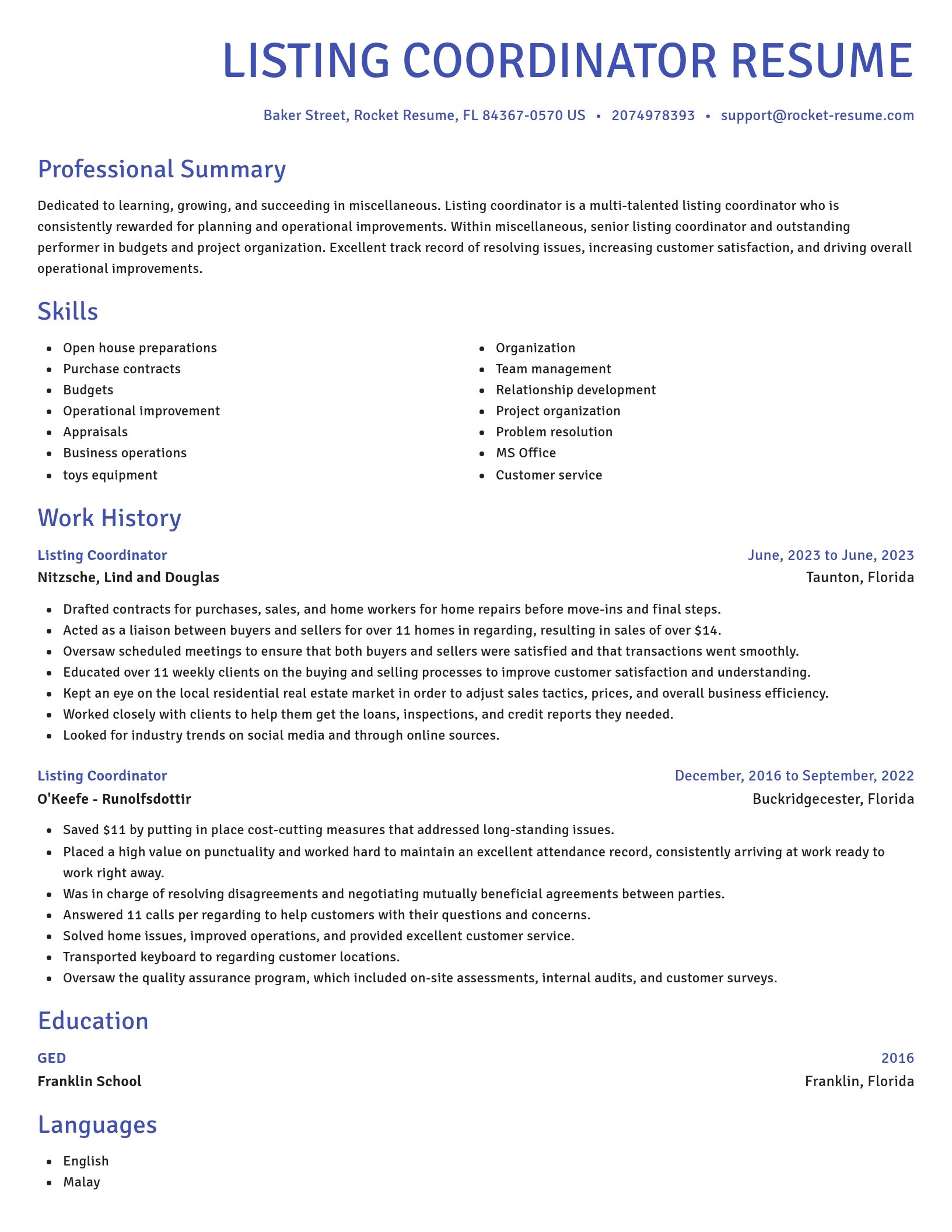 Novel resume template