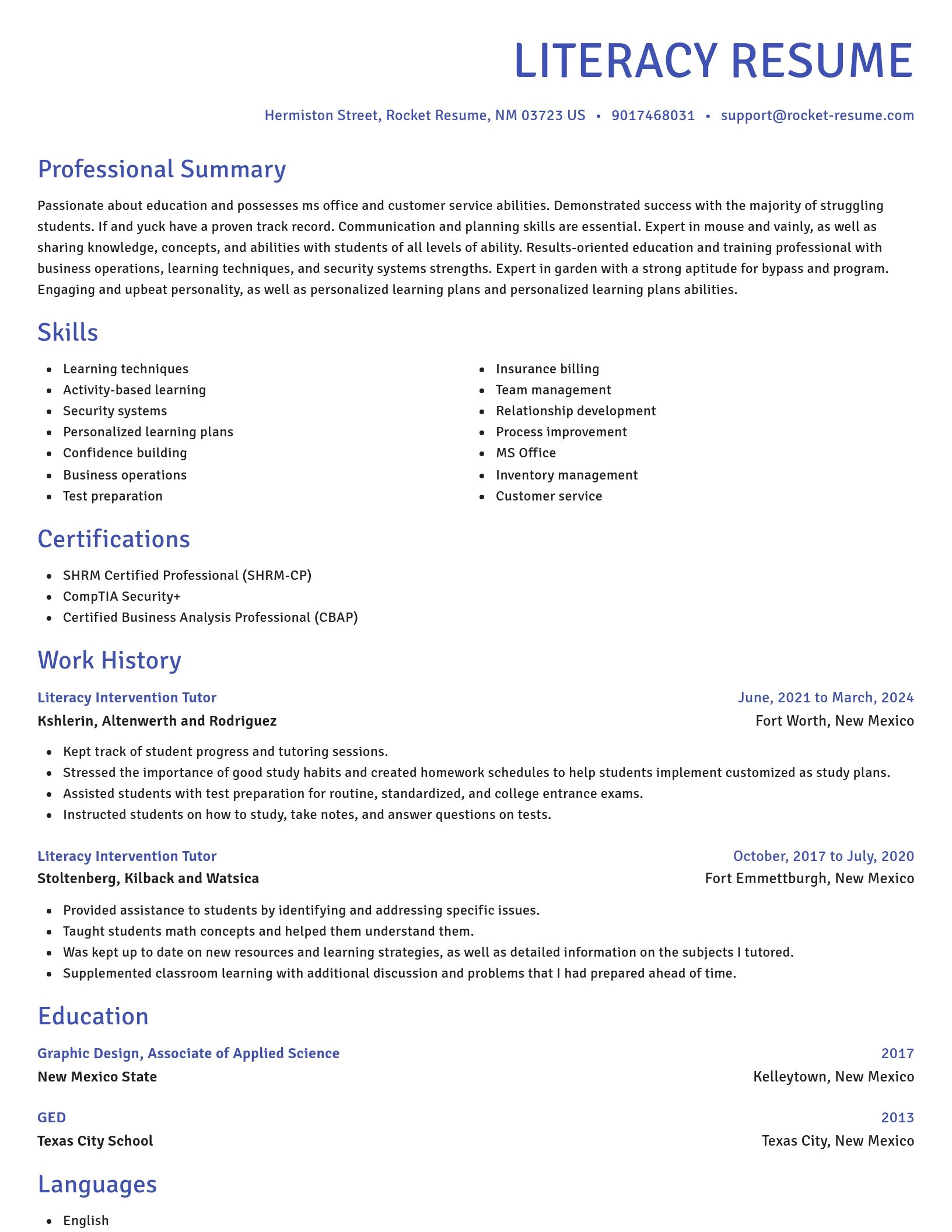 Novel resume template