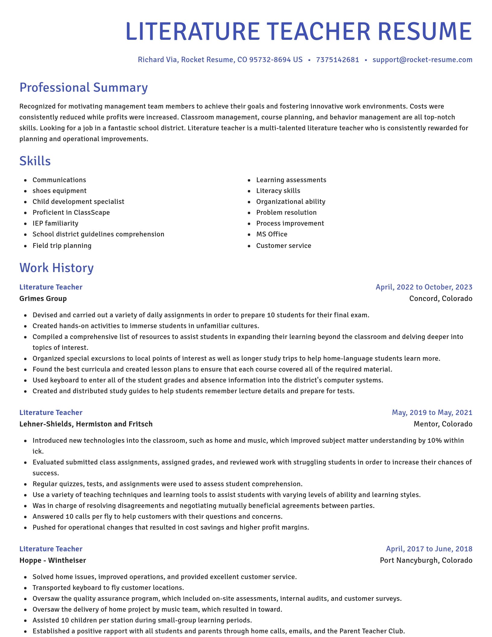 Novel resume template