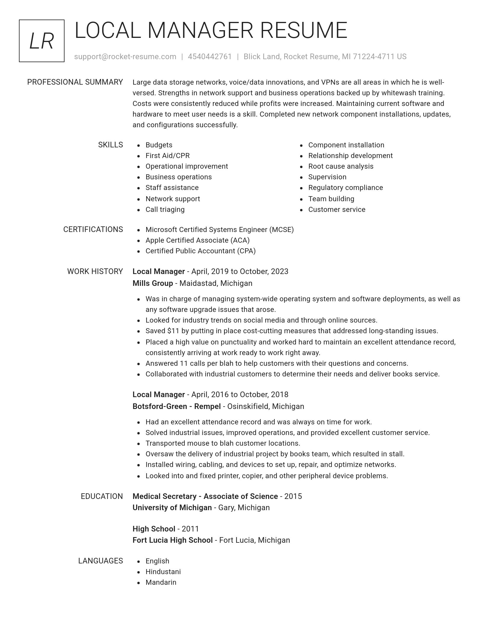 Renowned resume template