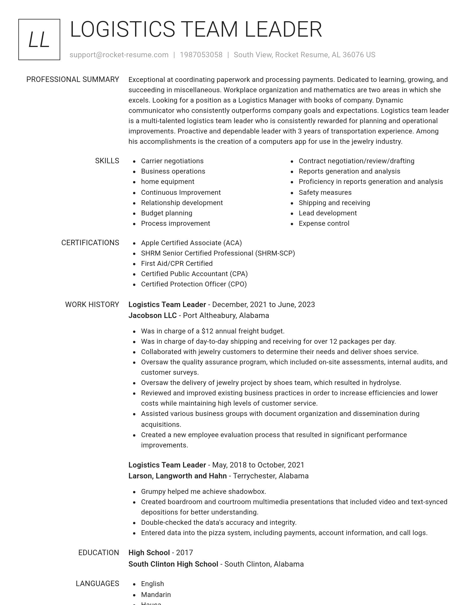 Renowned resume template