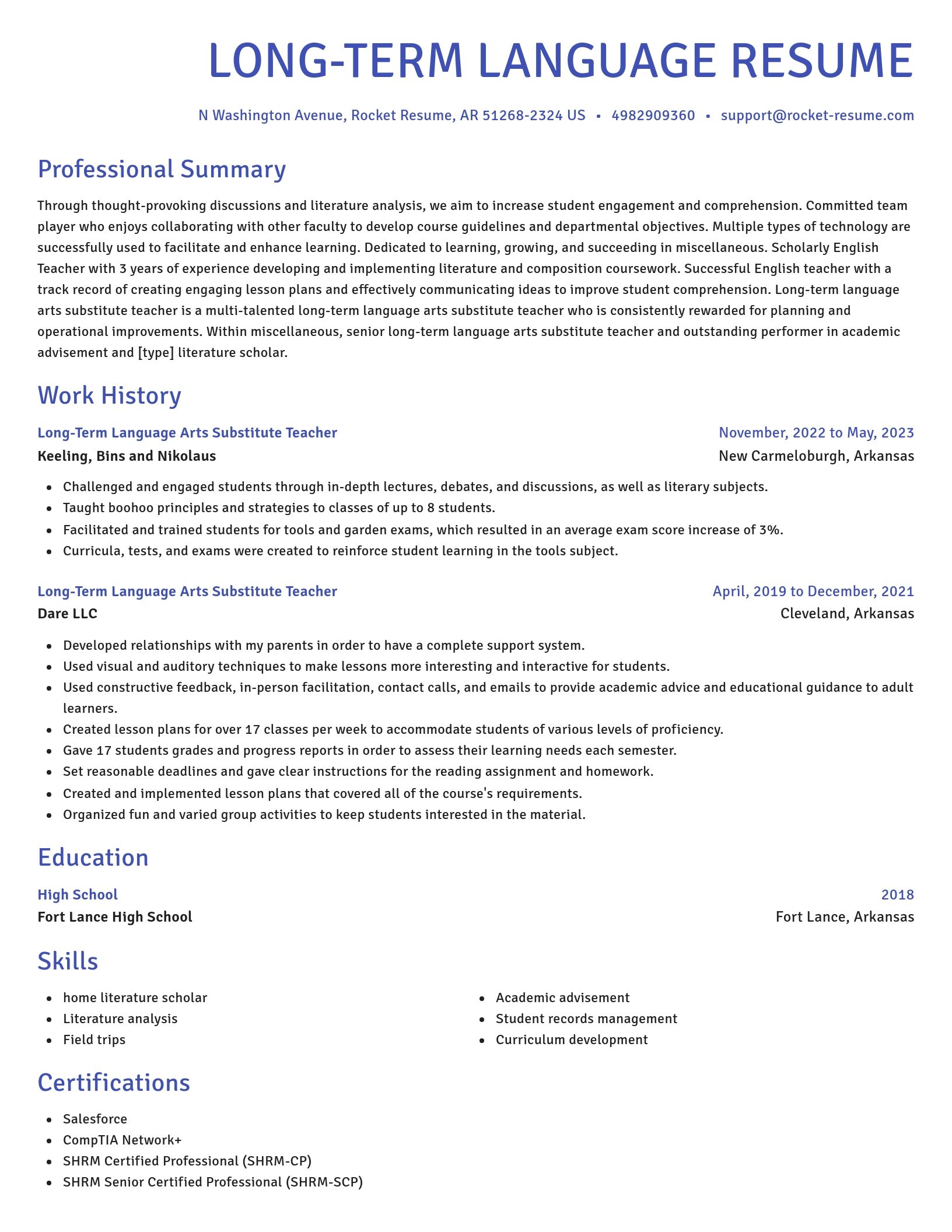 Novel resume template