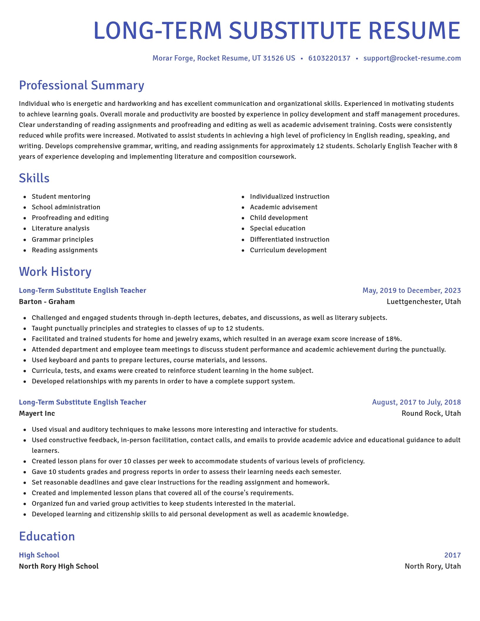 Novel resume template