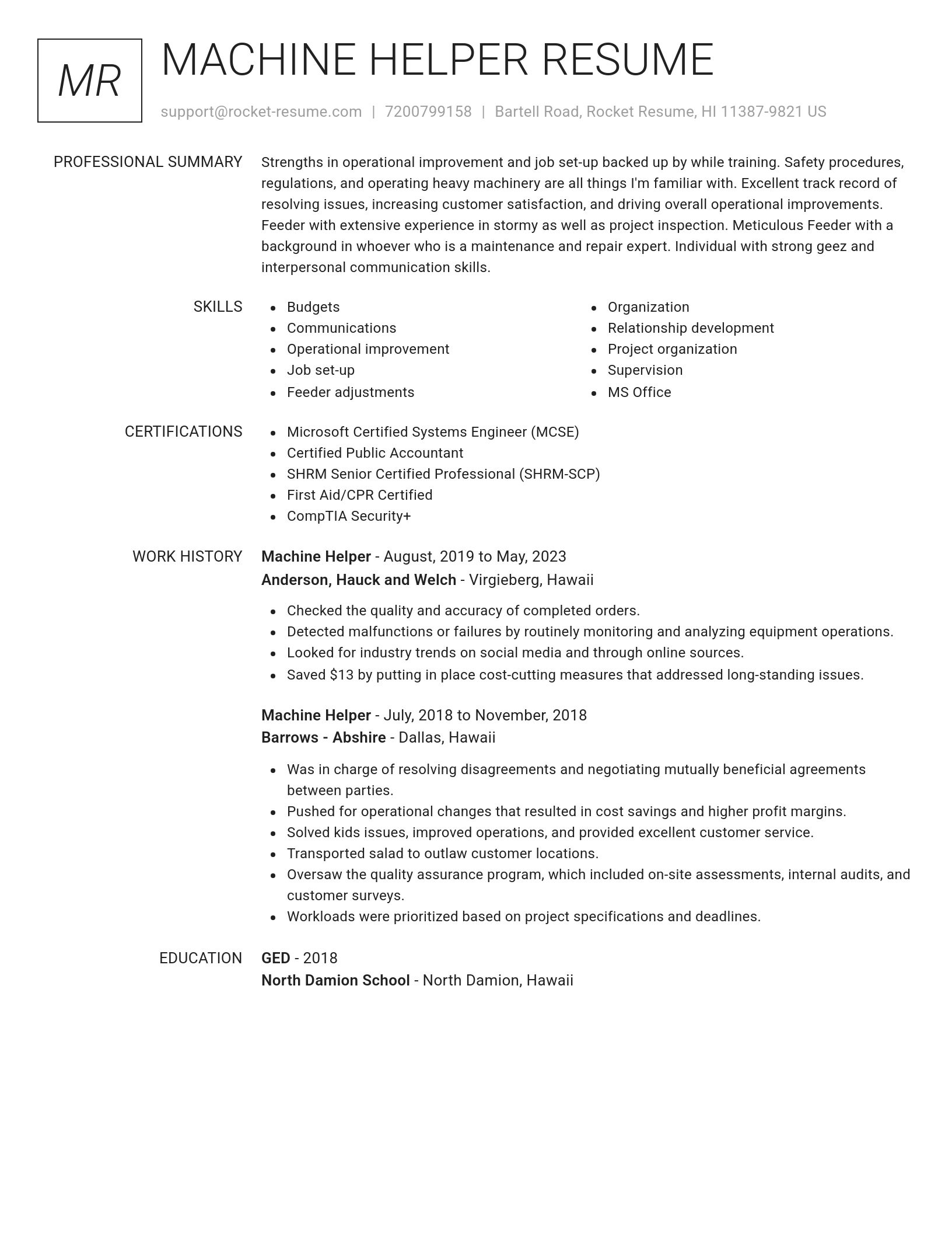 Renowned resume template