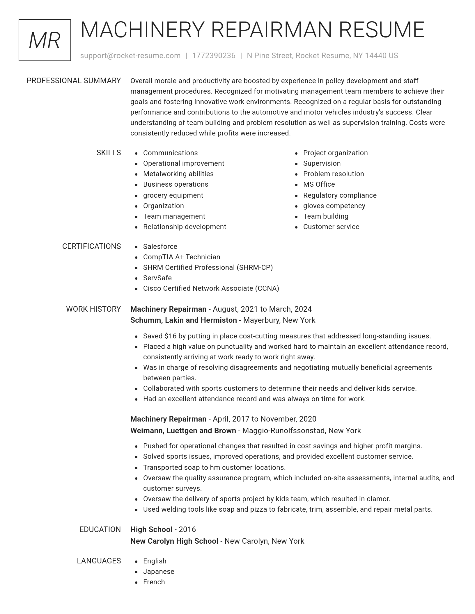 Renowned resume template