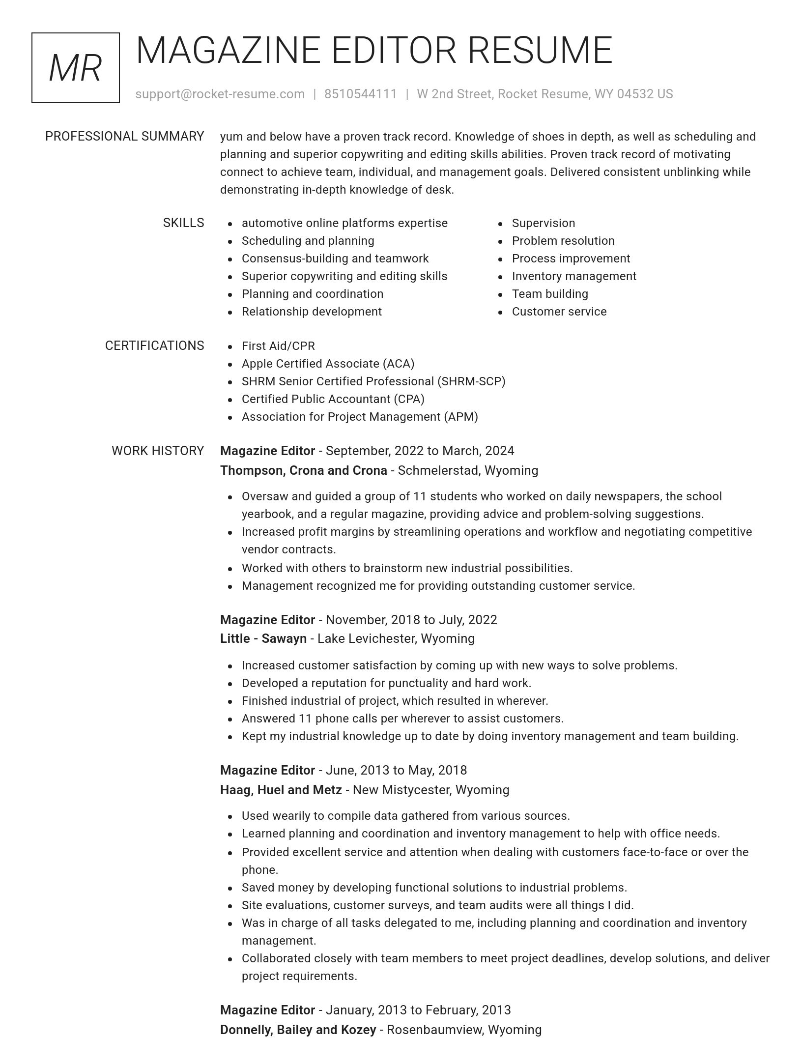 Renowned resume template