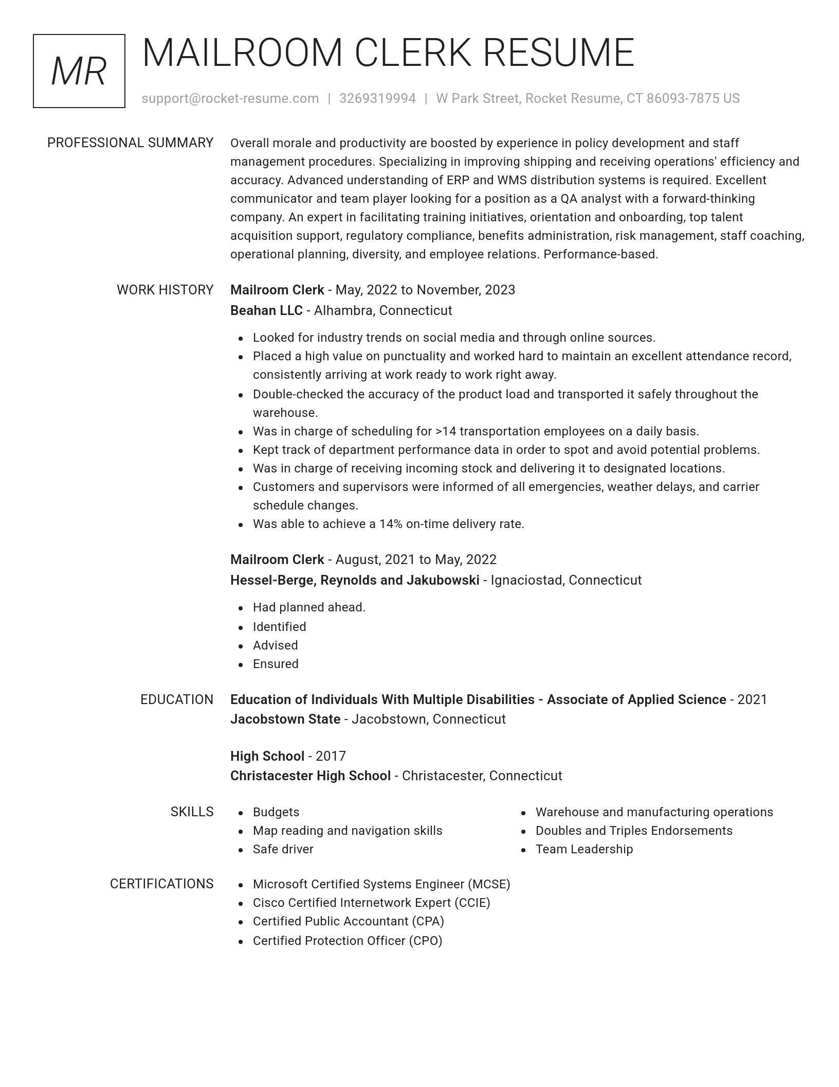 Renowned resume template