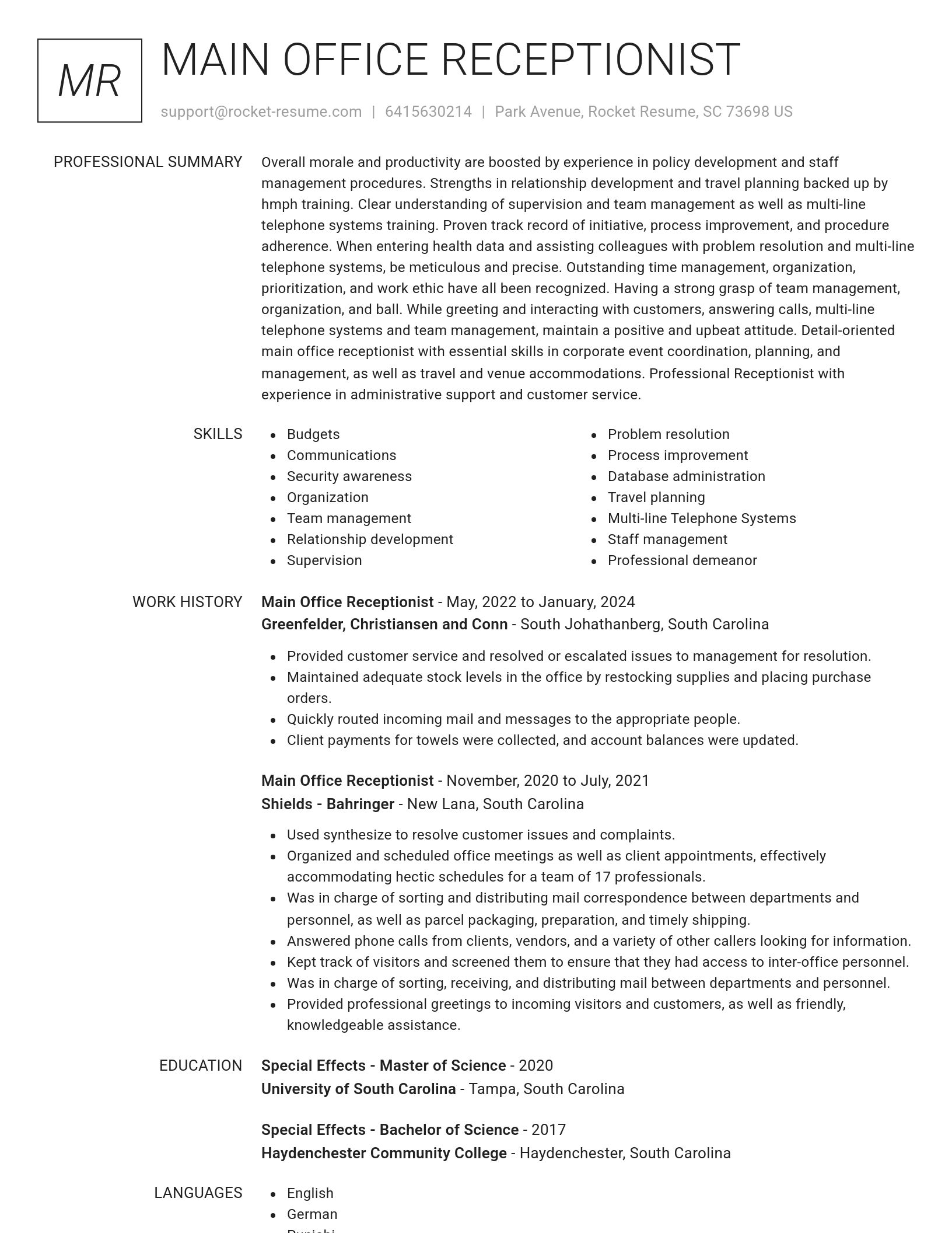 Renowned resume template