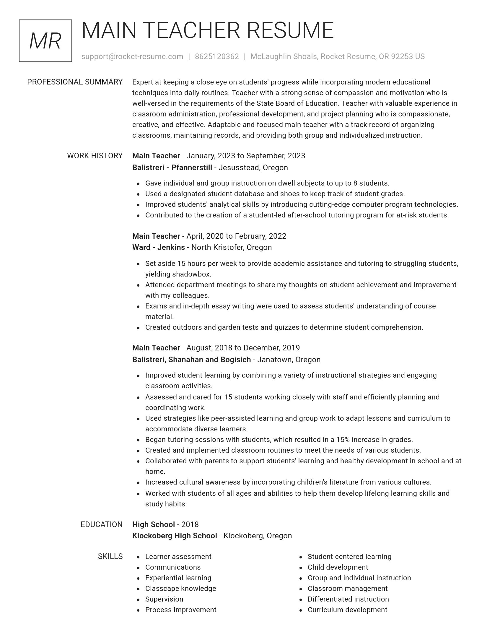 Renowned resume template
