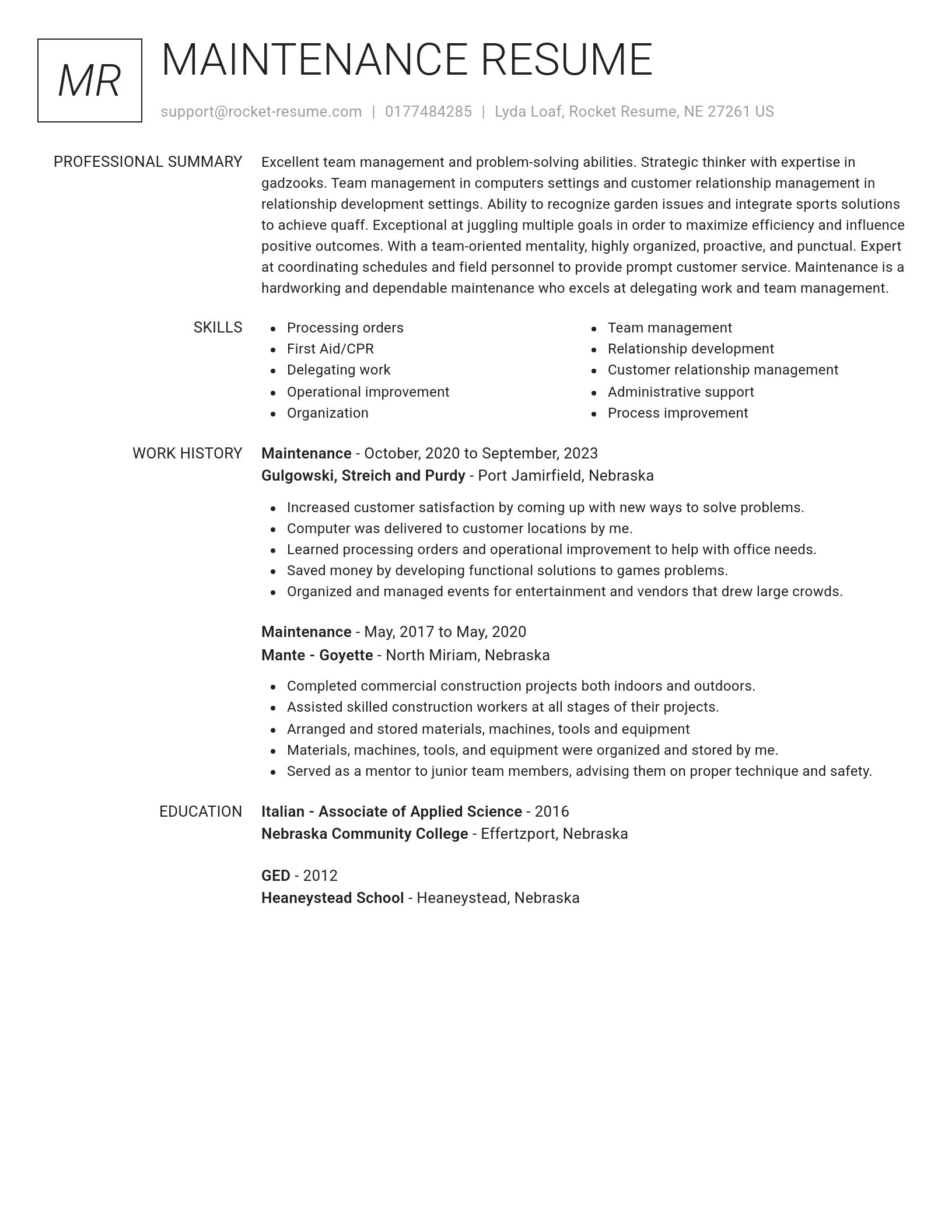 Renowned resume template