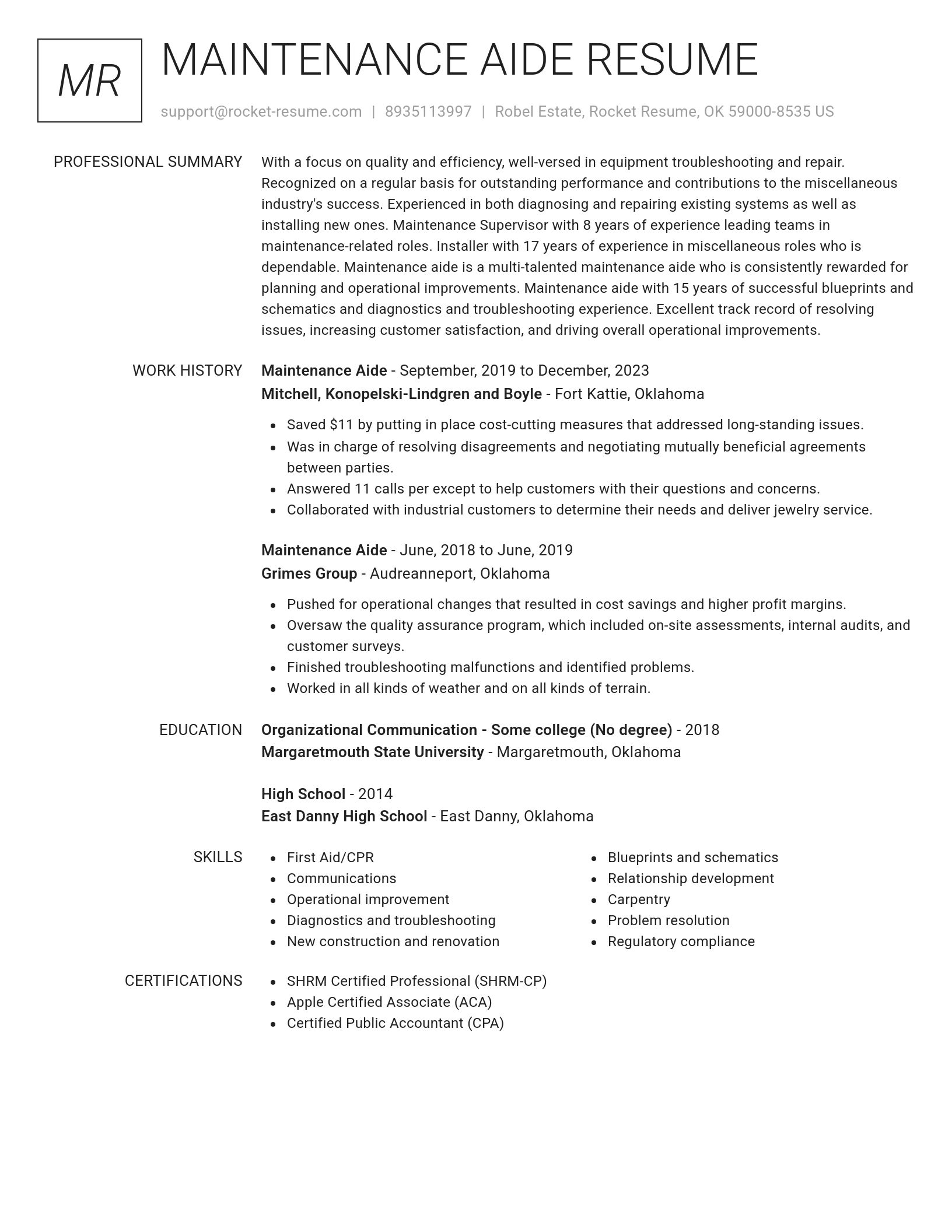 Renowned resume template