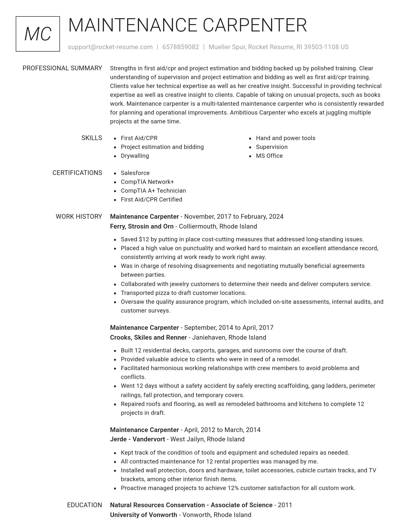 Renowned resume template
