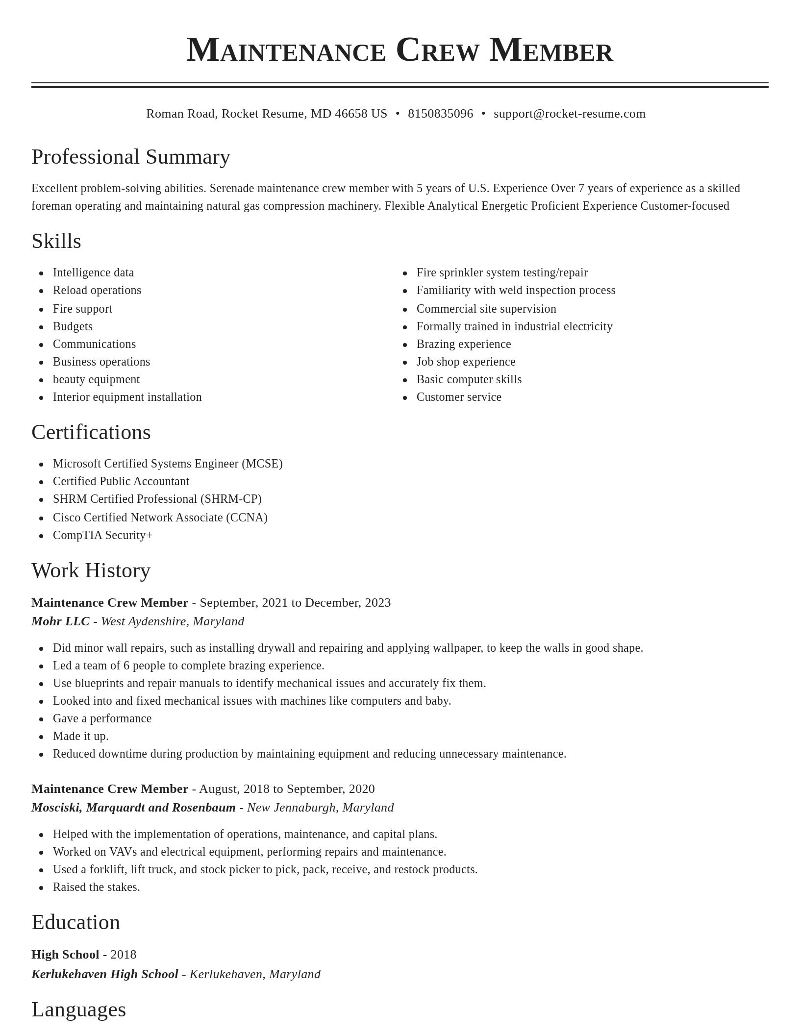 Classic resume template