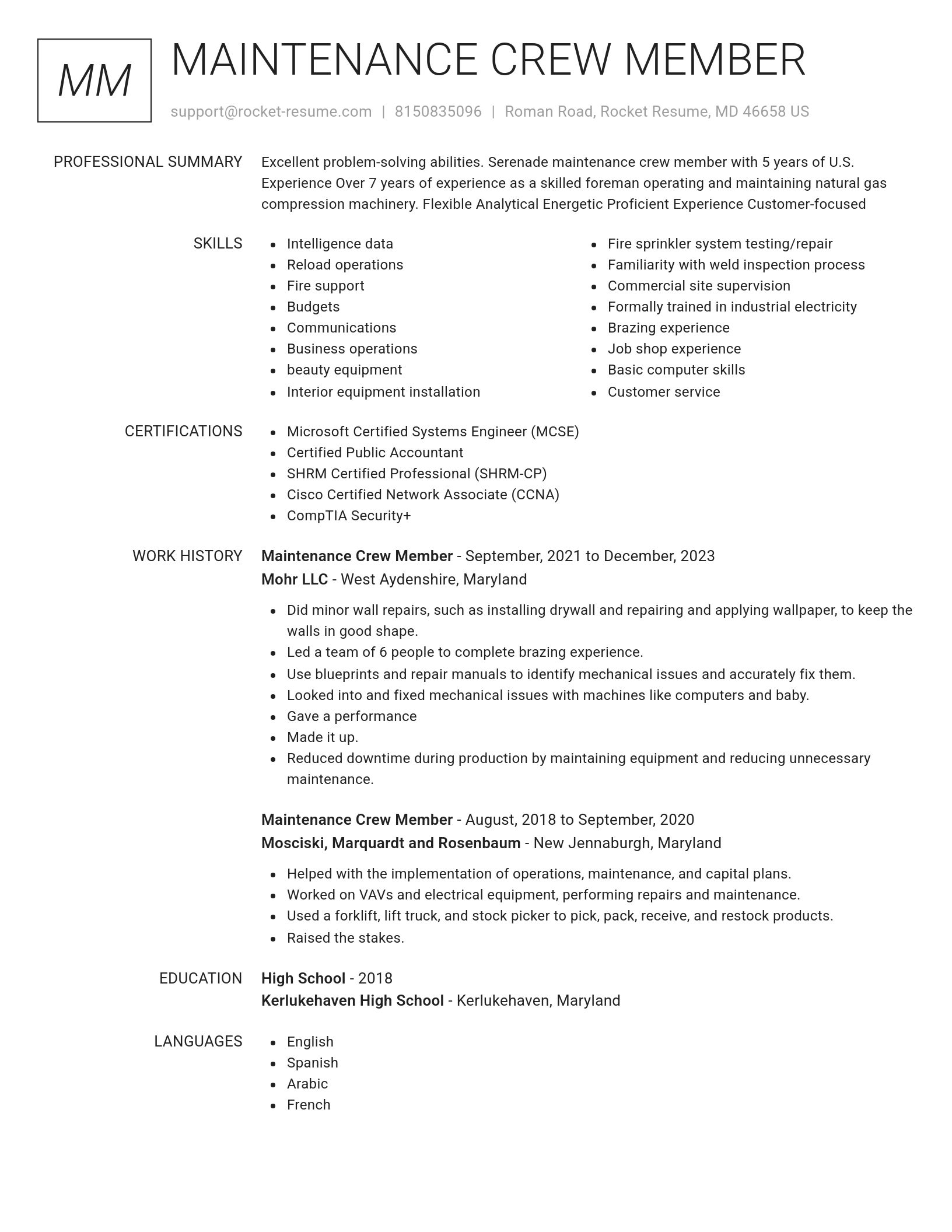 Renowned resume template