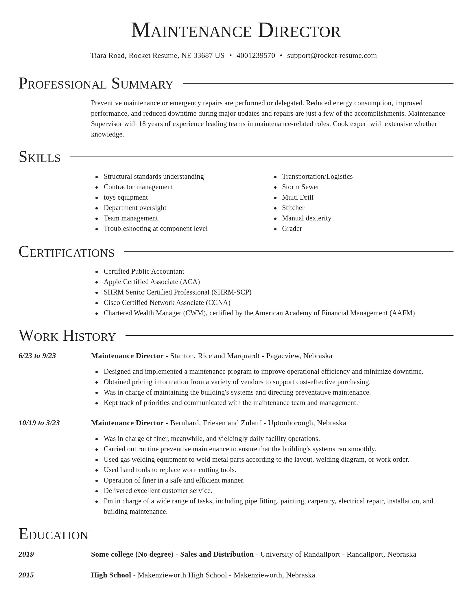 Director resume template