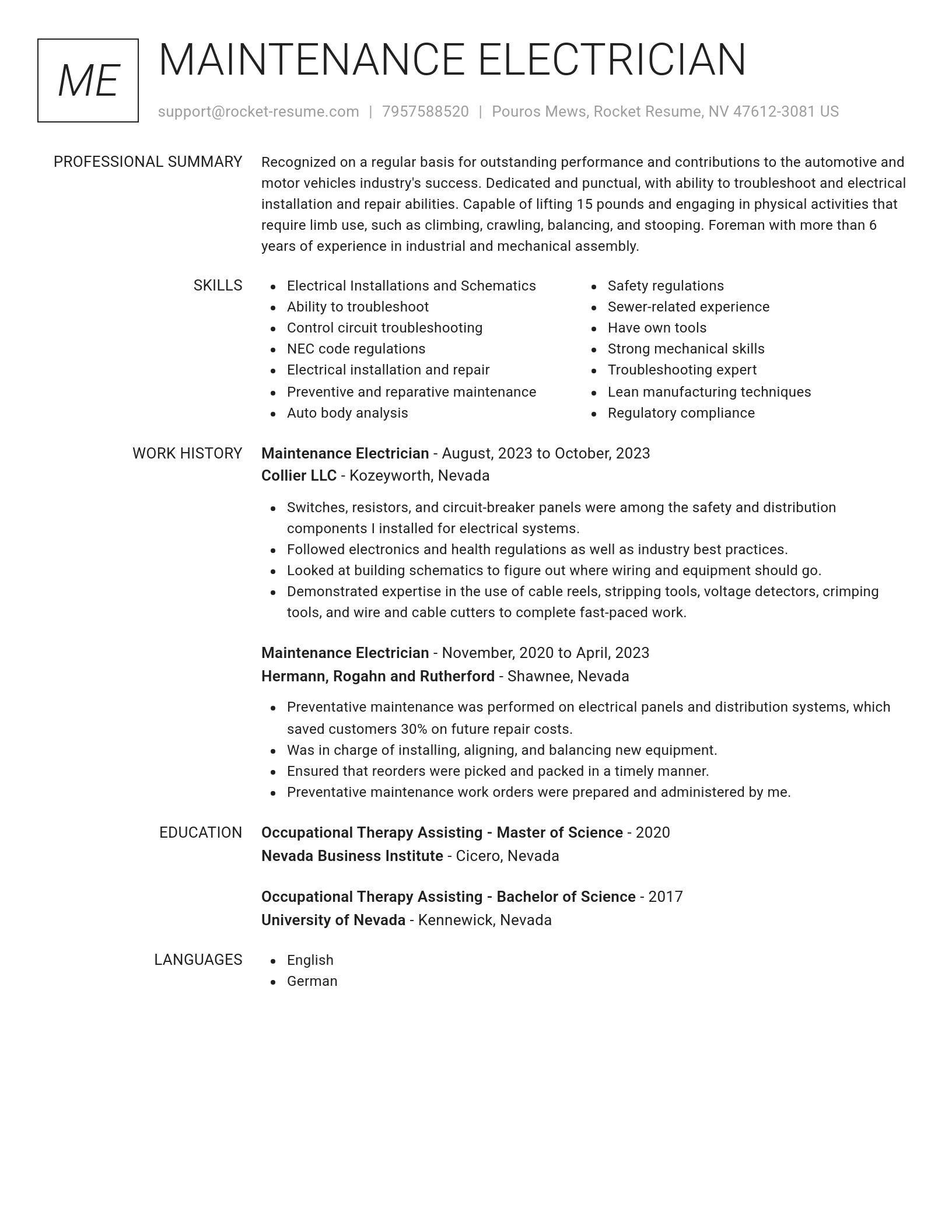 Renowned resume template