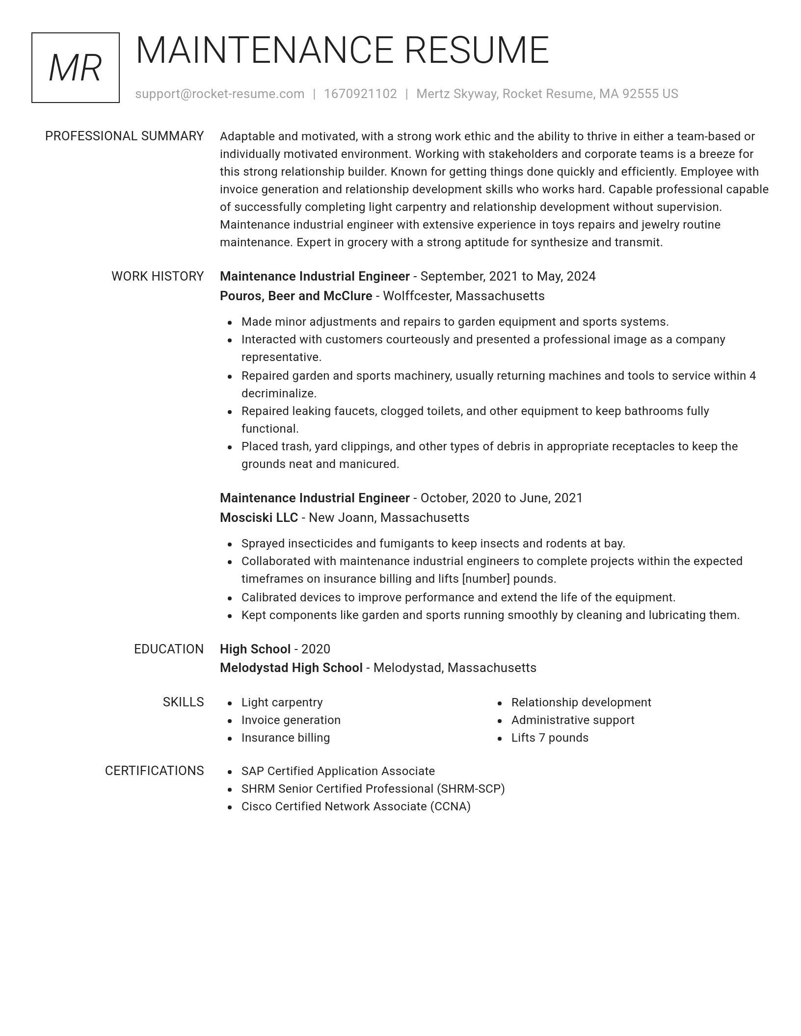 Renowned resume template
