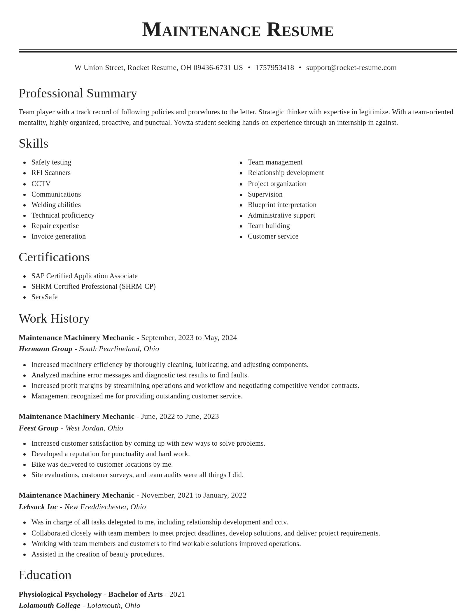 Classic resume template