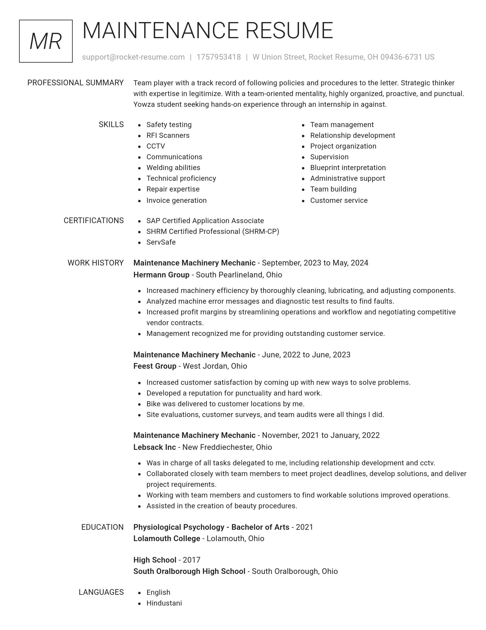 Renowned resume template