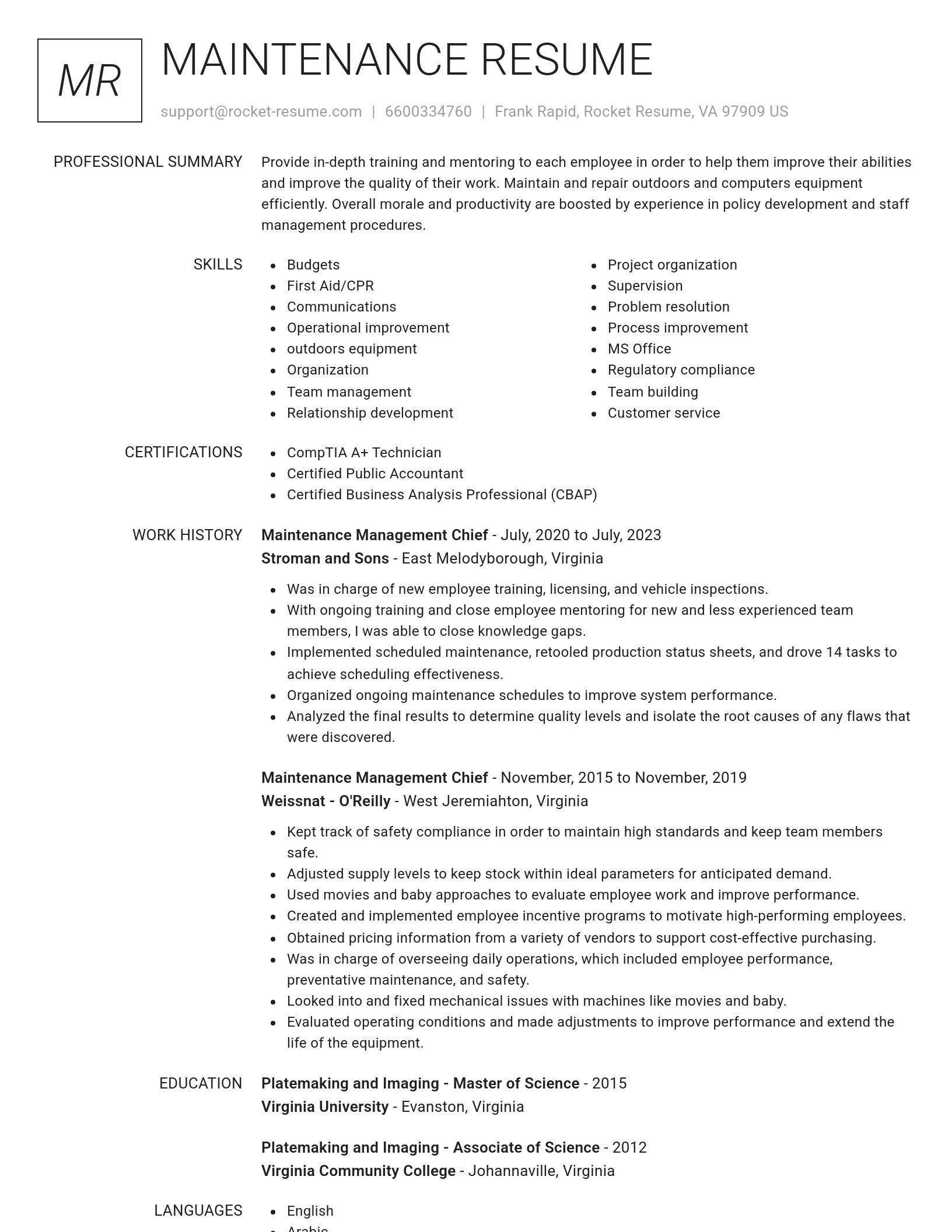 Renowned resume template