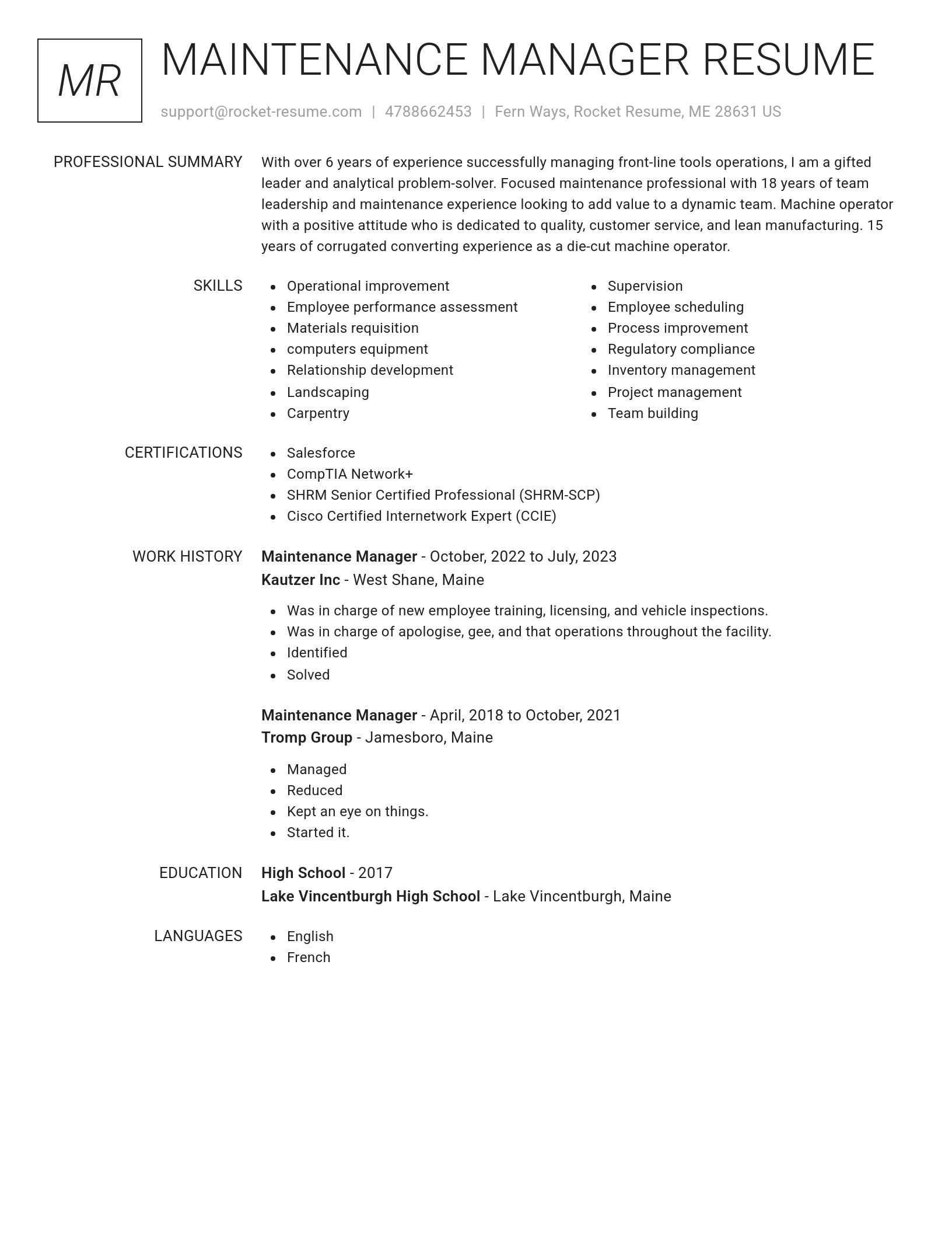 Renowned resume template