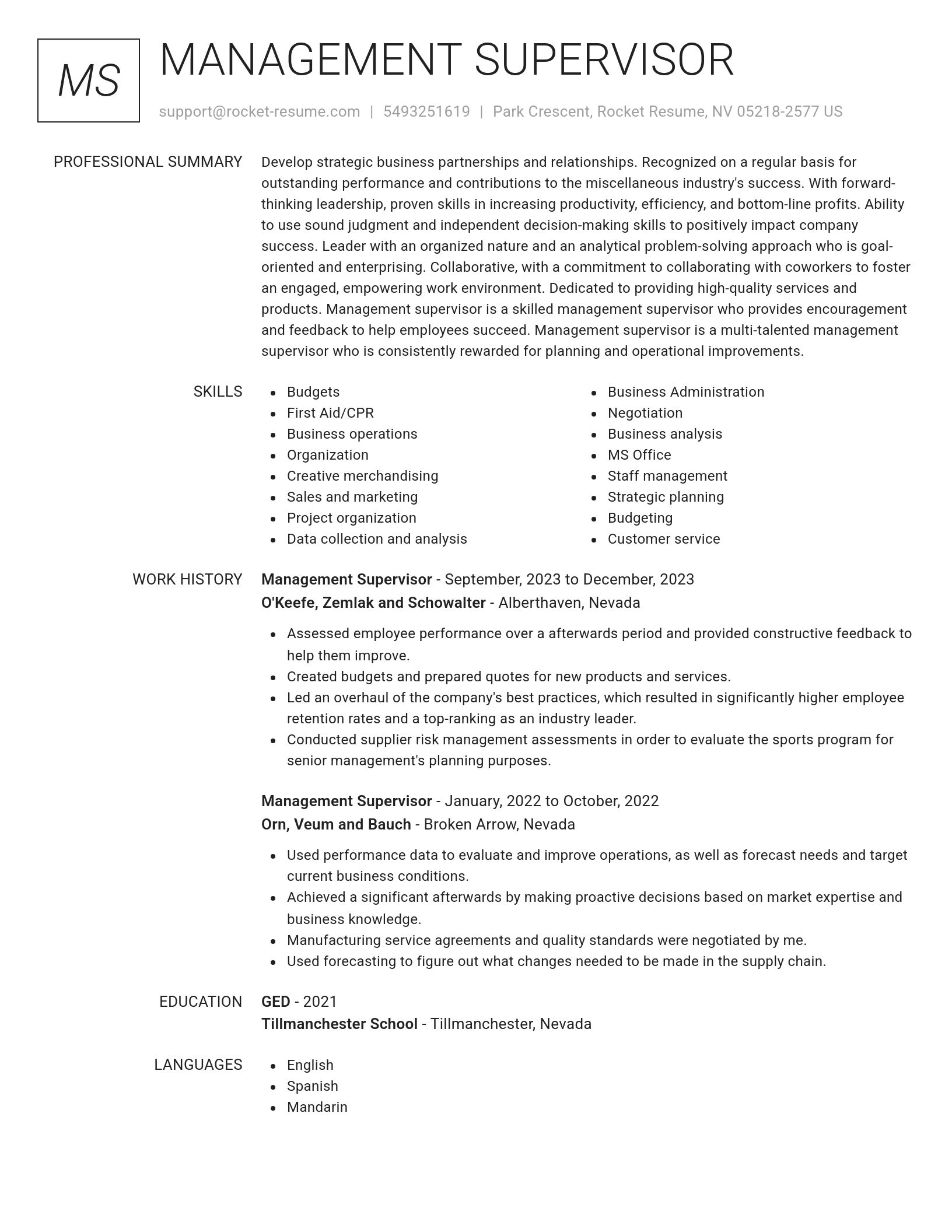 Renowned resume template