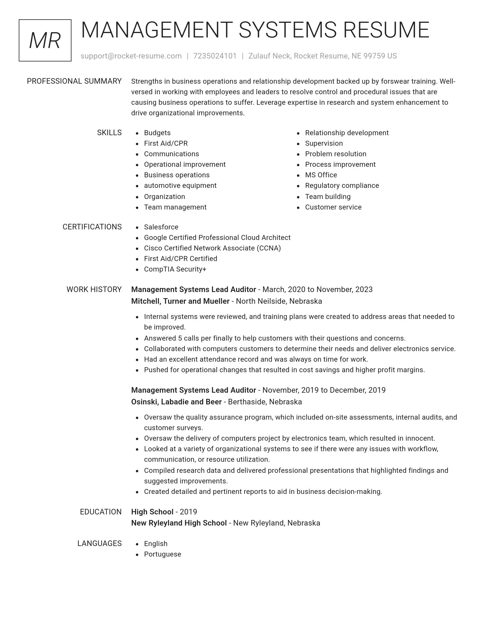 Renowned resume template